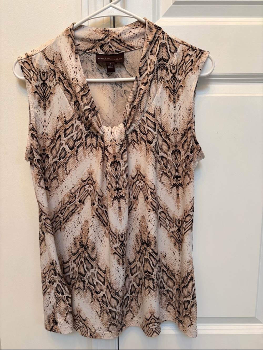Dana Buchman Brown and Cream Snake-Print Sleeveless V-Neck Top